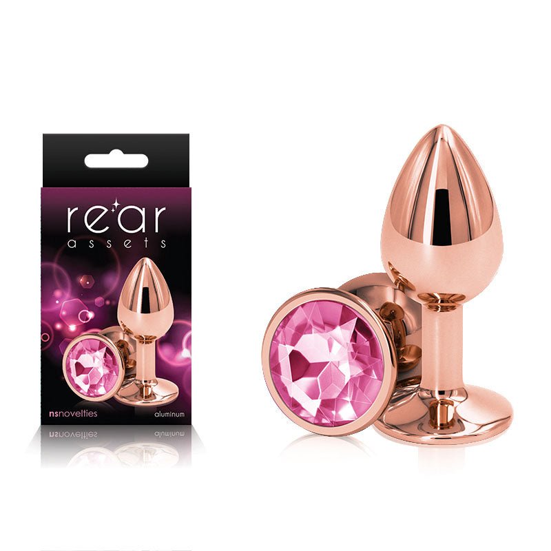 Rear Assets Rose Gold Small with Pink Gem Base Metal Butt Plug