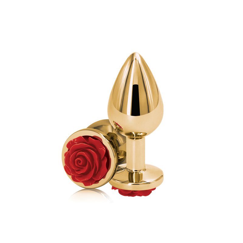 Rear Assets Rose Gold - Medium 8.9 cm with Red Rose Base Metal Butt Plug