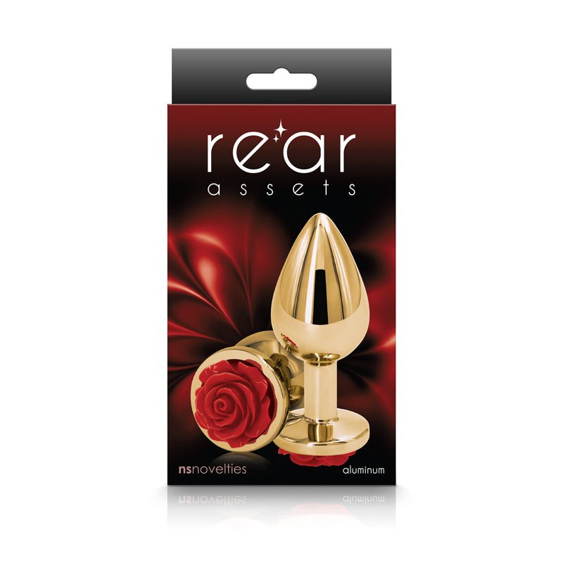 Rear Assets Rose Gold - Medium 8.9 cm with Red Rose Base Metal Butt Plug