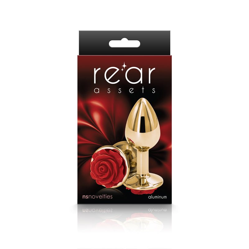 Rear Assets Rose Gold - Small 7.6 cm with Red Rose Base Metal Butt Plug