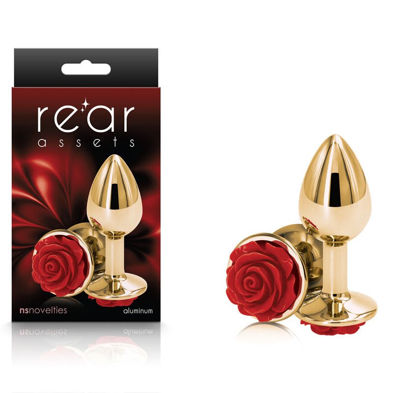 Rear Assets Rose Gold - Small 7.6 cm with Red Rose Base Metal Butt Plug