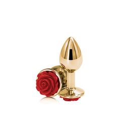 Rear Assets Rose Gold - Small 7.6 cm with Red Rose Base Metal Butt Plug