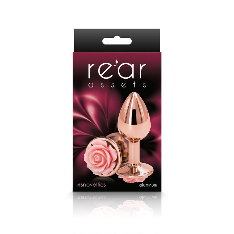 Rear Assets Rose Gold - Small 7.6 cm with Pink Rose Base Metal Butt Plug