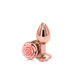 Rear Assets Rose Gold - Small 7.6 cm with Pink Rose Base Metal Butt Plug