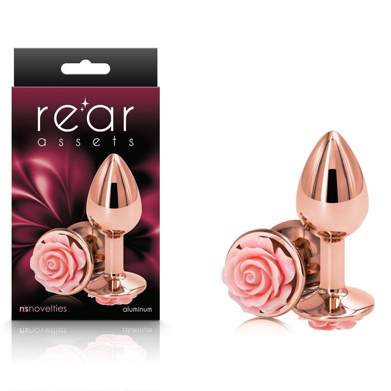 Rear Assets Rose Gold - Small 7.6 cm with Pink Rose Base Metal Butt Plug