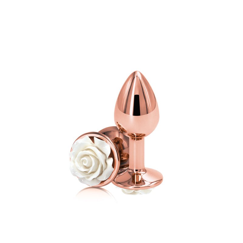 Rear Assets Rose Gold - Small 7.6 cm with White Rose Base Metal Butt Plug