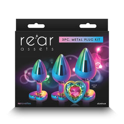 Rear Assets - Trainer Kit - Multicolour - Rainbow Heart - Multi Metallic Butt Plugs with Rainbow Hearts - Set of 3 Sizes