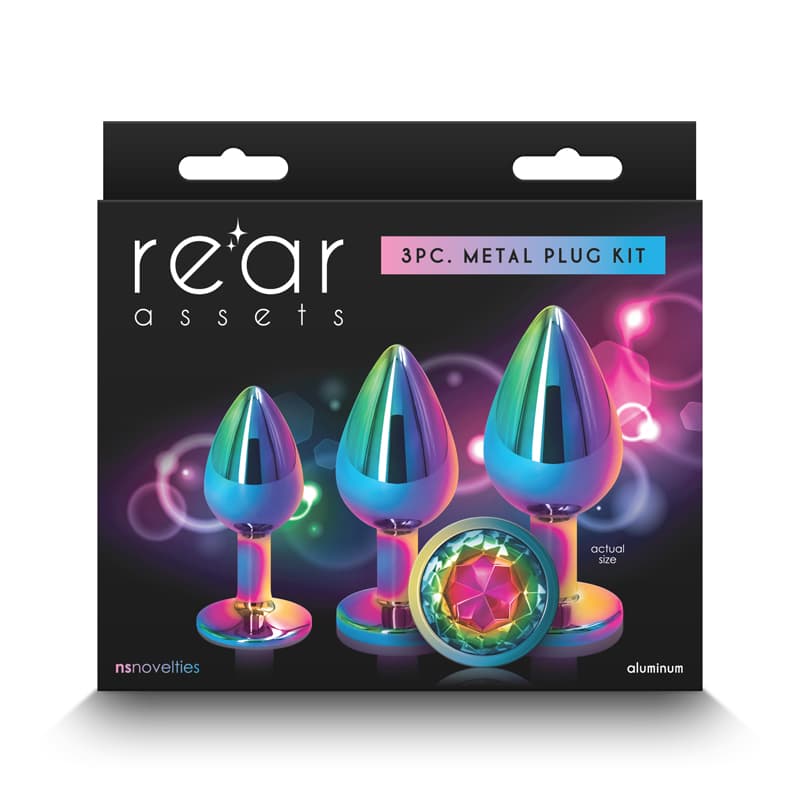 Rear Assets Trainer Kit - Multicolour - Rainbow - Multi Metallic Butt Plugs with Rainbow Gems - Set of 3 Sizes