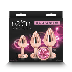 Rear Assets Trainer Kit - - Pink - Metallic Butt Plugs with Pink Gems - Set of 3 Sizes