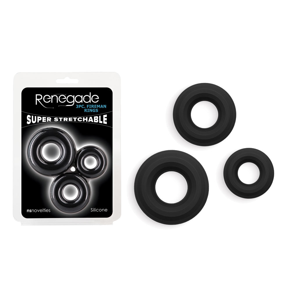 Renegade 3pc Fireman Rings Black Cock Rings - Set of 3 Sizes