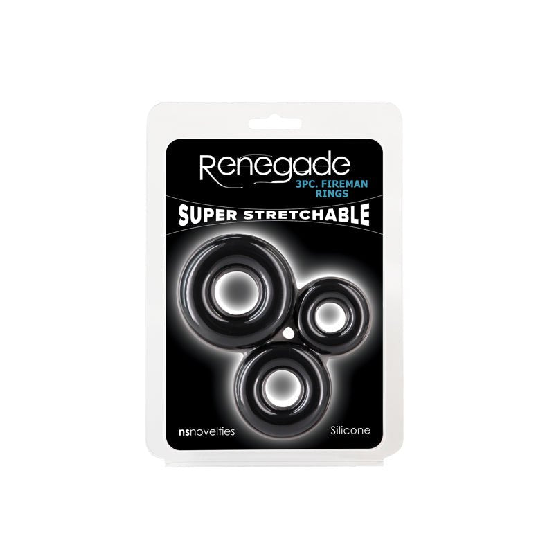 Renegade 3pc Fireman Rings Black Cock Rings - Set of 3 Sizes