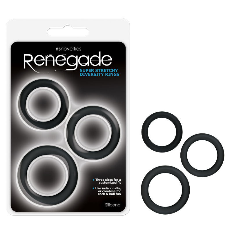 Renegade Diversity Rings Black Cock Rings - Set of 3 Sizes