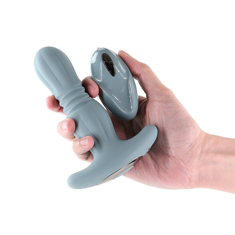 Renegade Gemini - Grey 14.8 cm USB Rechargeable Thrusting & Vibrating Butt Plug with Remote