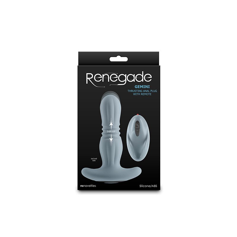 Renegade Gemini - Grey 14.8 cm USB Rechargeable Thrusting & Vibrating Butt Plug with Remote