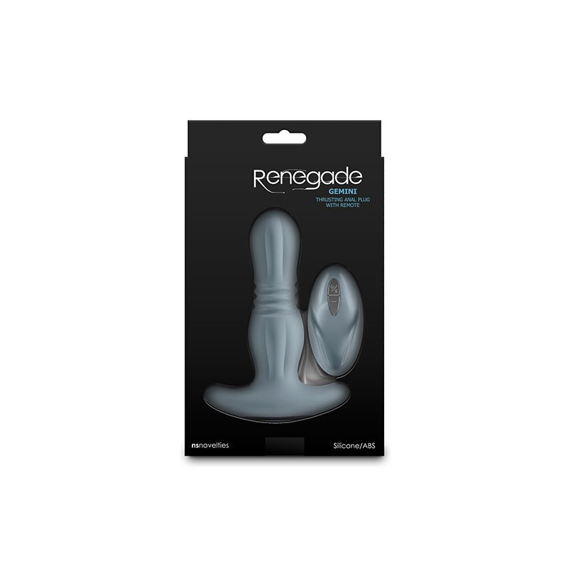 Renegade Gemini - Grey 14.8 cm USB Rechargeable Thrusting & Vibrating Butt Plug with Remote