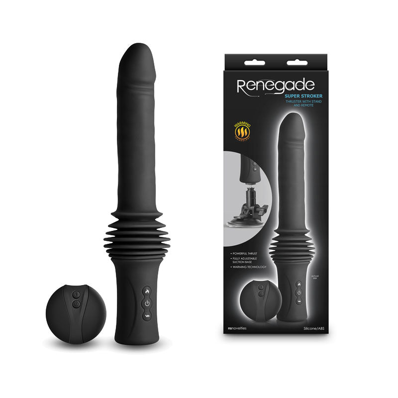 Renegade Super Stroker - Black 36.8 cm Thrusting Vibrator with Remote Control & Stand