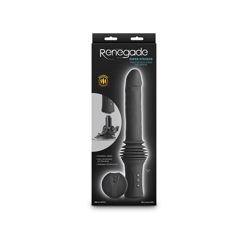 Renegade Super Stroker - Black 36.8 cm Thrusting Vibrator with Remote Control & Stand