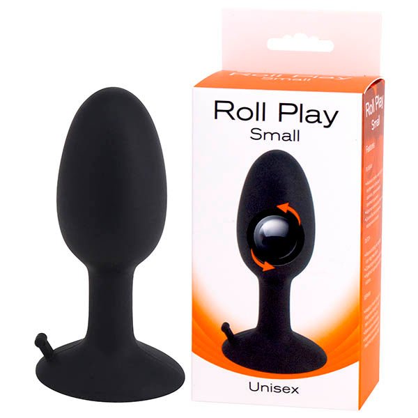 Roll Play Black Small 8 cm Butt Plug with Internal Ball