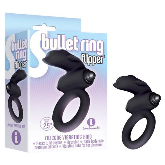 S - Bullet Ring - Flipper Black Vibrating Cock Ring