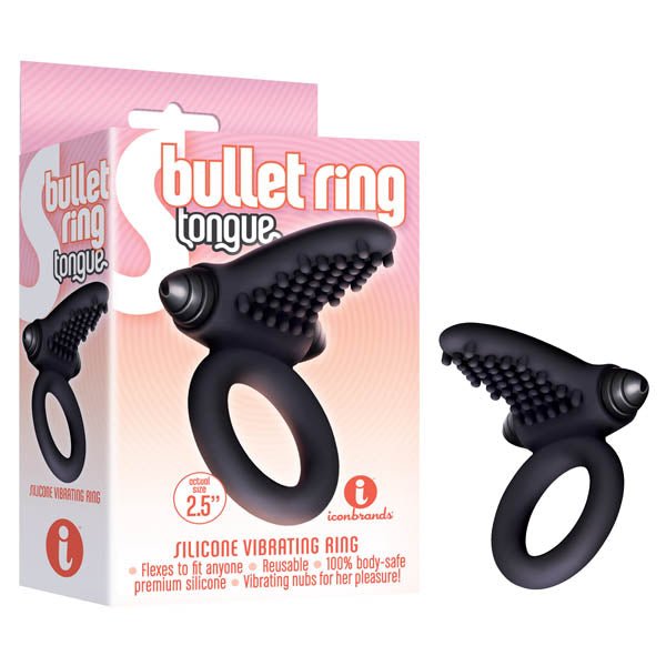 S-Bullet Ring - Tongue Black Vibrating Cock Ring