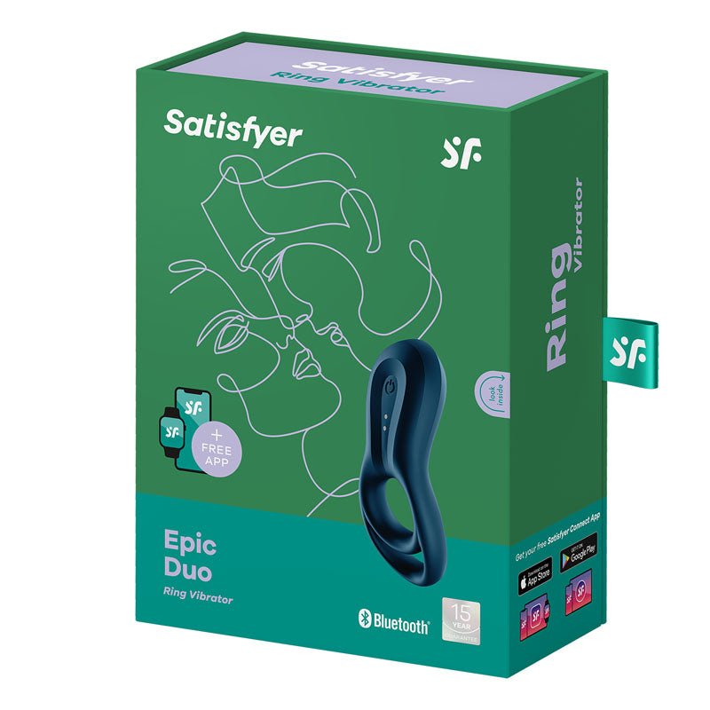 Satisfyer Epic Duo - Navy Blue USB Rechargeable Cock & Balls Ring with App Control