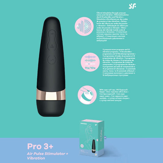 Satisfyer Pro 3+ - Touch - Free USB - Rechargeable Clitoral Stimulator with Vibration