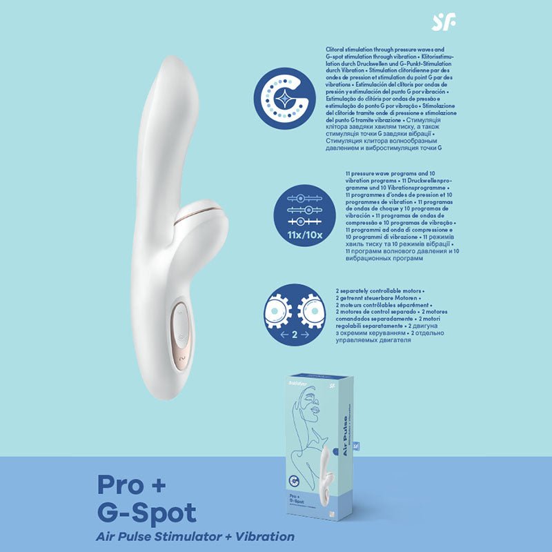 Satisfyer Pro + G - Spot - White 22 cm USB Rechargeable Rabbit Vibrator with Touch - Free Clitoral Stimulator