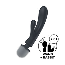 Satisfyer Triple Lover - Grey USB Rechargeable Rabbit Vibrator and Massage Wand