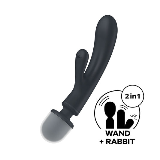 Satisfyer Triple Lover - Grey USB Rechargeable Rabbit Vibrator and Massage Wand