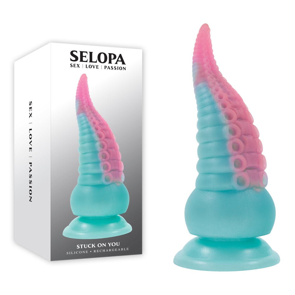 Selopa STUCK ON YOU Blue/Pink 19 cm Vibrating Tentacle Fantasy Dildo