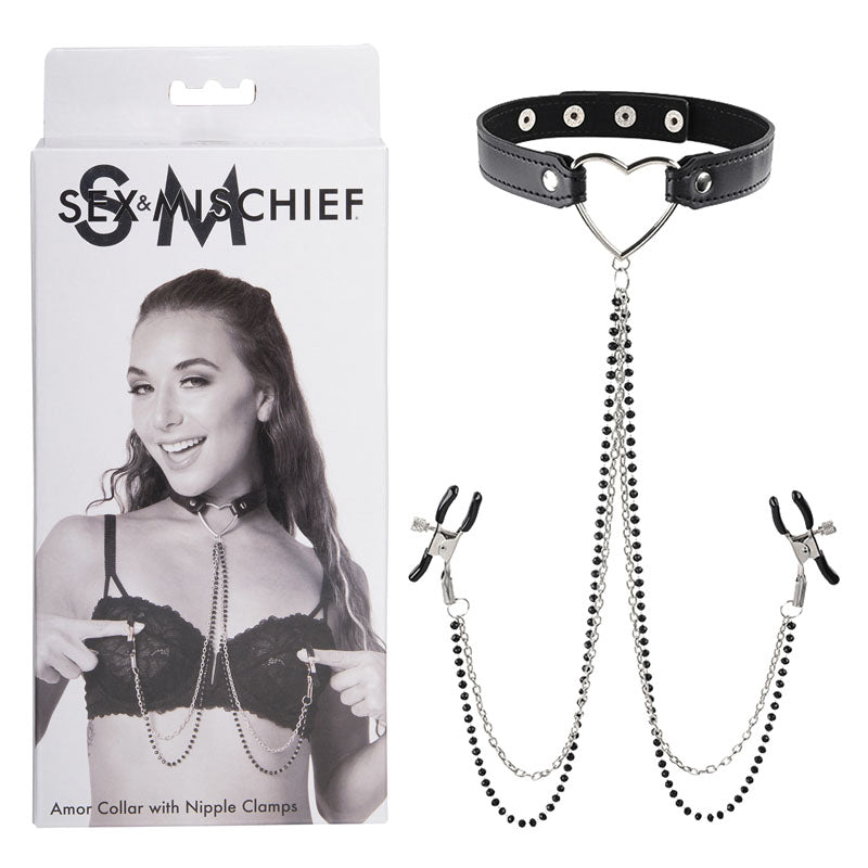 Sex & Mischief Amor Collar with Nipple Clamps