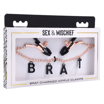 Sex & Mischief Brat Charmed Nipple Clamps Rose Gold with 45 cm Chain