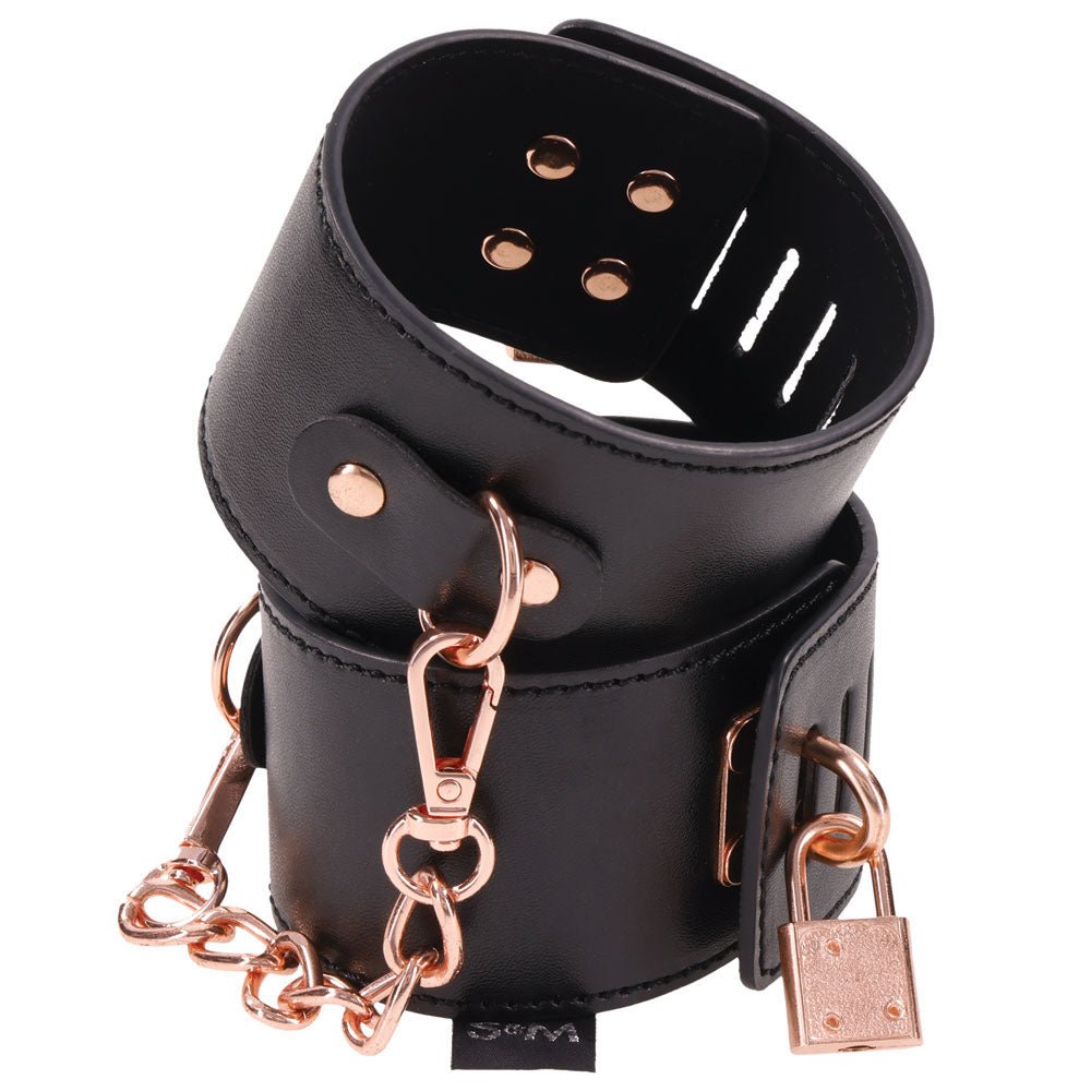 Sex & Mischief Brat Locking Cuffs Black/Rose Gold