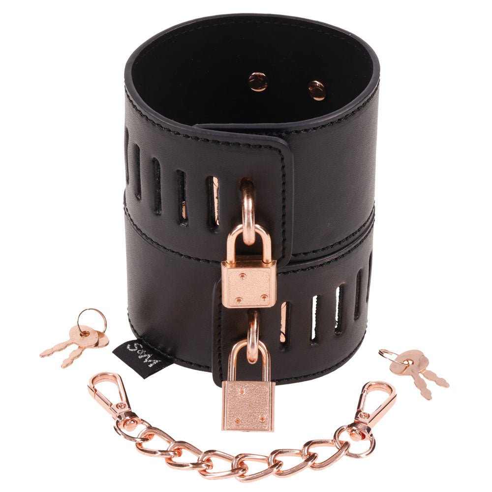 Sex & Mischief Brat Locking Cuffs Black/Rose Gold