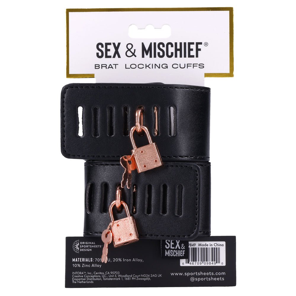 Sex & Mischief Brat Locking Cuffs Black/Rose Gold
