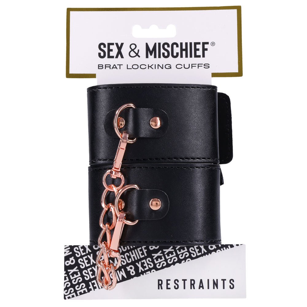 Sex & Mischief Brat Locking Cuffs Black/Rose Gold