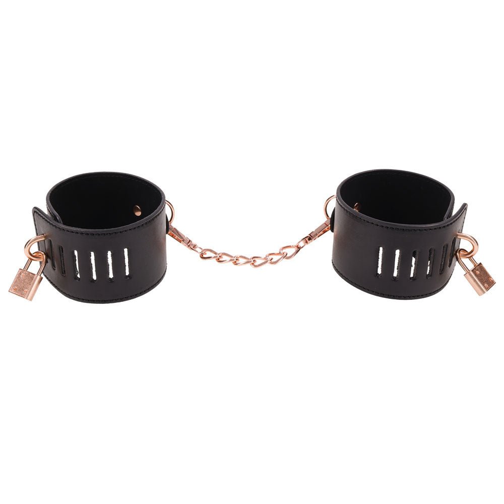 Sex & Mischief Brat Locking Cuffs Black/Rose Gold