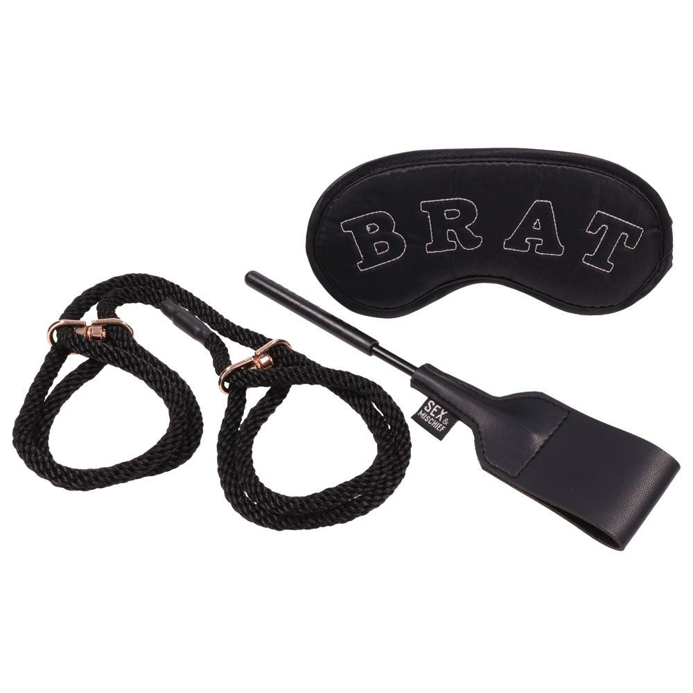 Sex & Mischief Knotty Brat Kit Black Bondage Kit - 3 Piece Set