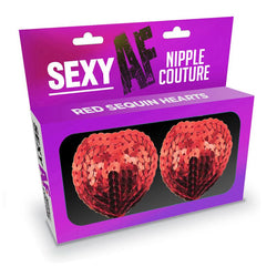 Sexy AF - Nipple Couture Red Hearts - Sequin Reuseable Nipple Pasties