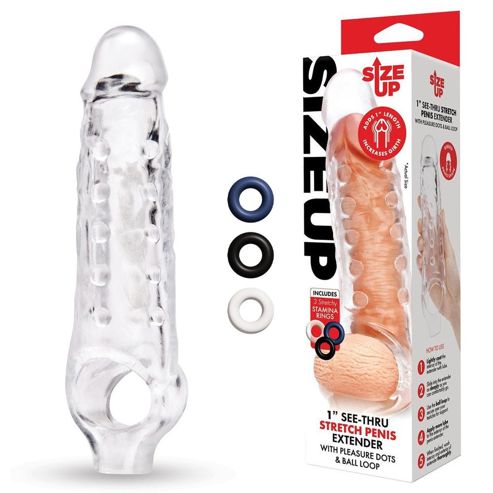 Size Up 1 Inch See-Thru Stretch Penis Extender Clear 2.5 cm