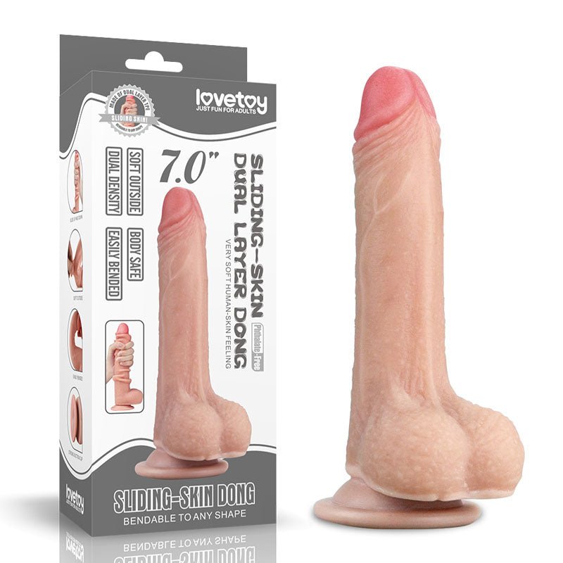 Sliding Skin Dual Layer Dong - Flesh 17.8 cm (7'') Dong with Flexible Skin