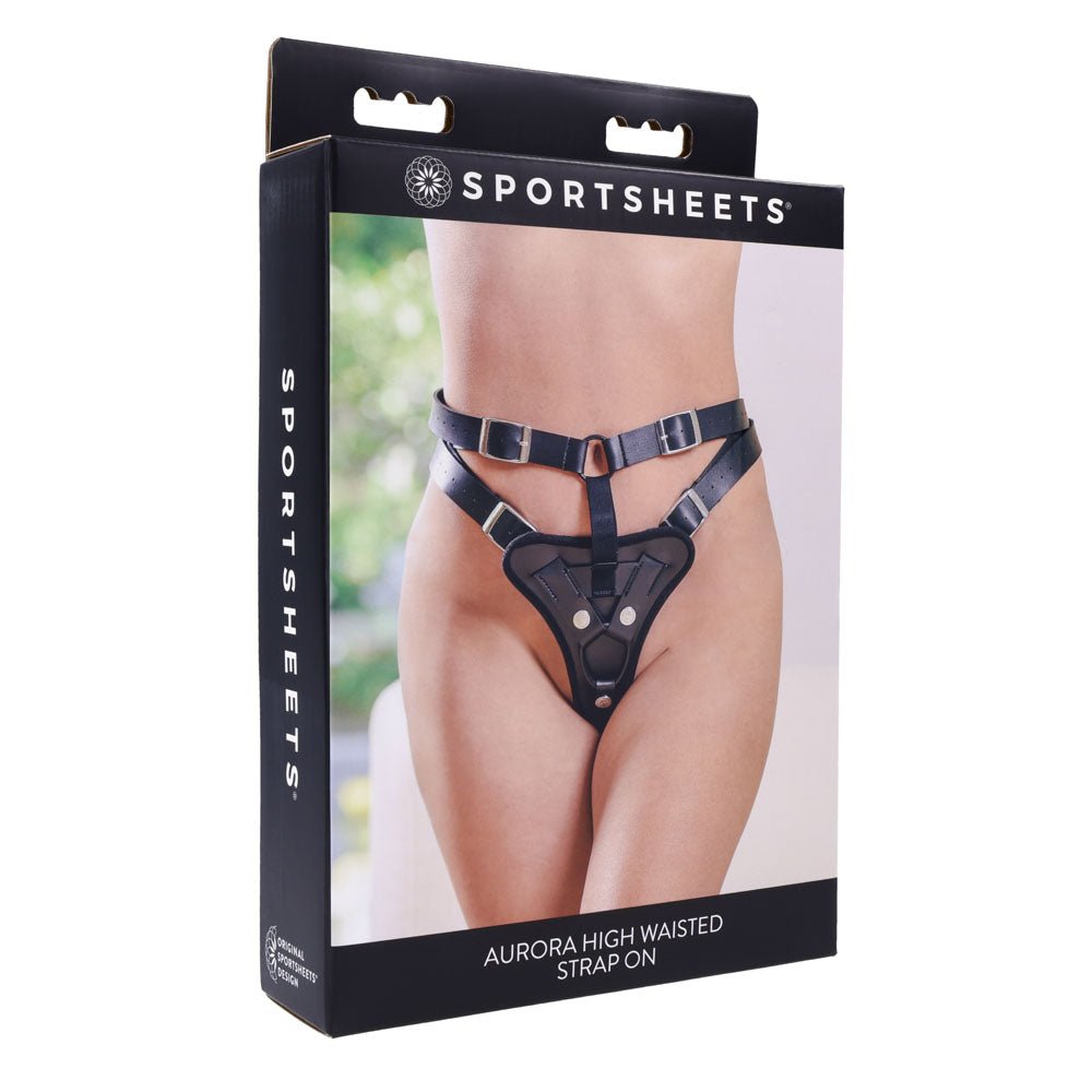 SPORTSHEETS Aurora High Waisted Strap On Harness Black Adjustable (no probe)