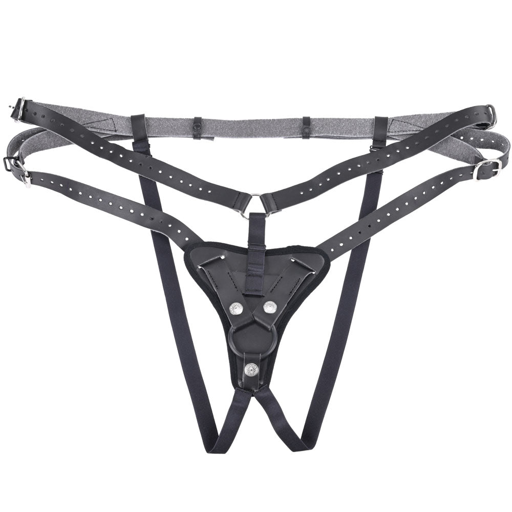 SPORTSHEETS Aurora High Waisted Strap On Harness Black Adjustable (no probe)