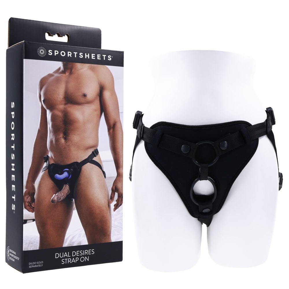 SPORTSHEETS Dual Desires Strap On Black Adjustable Strap-On Harness (No Probe)