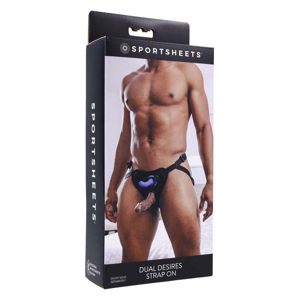 SPORTSHEETS Dual Desires Strap On Black Adjustable Strap-On Harness (No Probe)