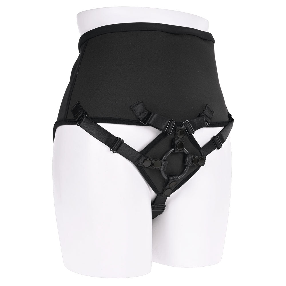 SPORTSHEETS High Waisted Corset Strap On Black Adjustable (No Probe Included)