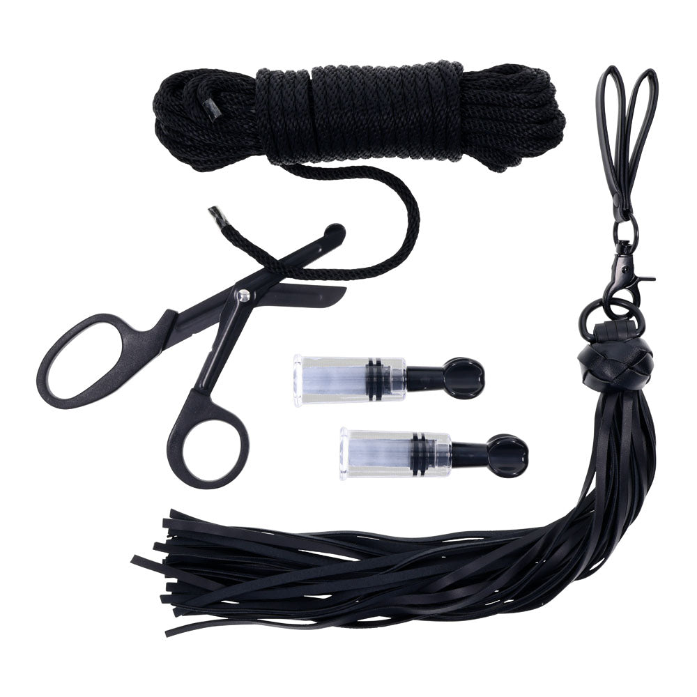 SPORTSHEETS Tied and Twisted Bondage Kit Black - 5 Piece Set