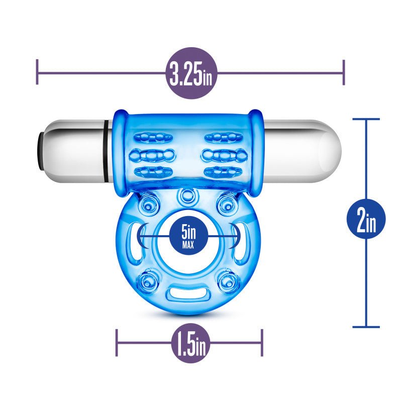 Stay Hard 10-Function Vibrating Bull Ring Blue Cock Ring