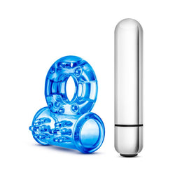 Stay Hard 10-Function Vibrating Bull Ring Blue Cock Ring