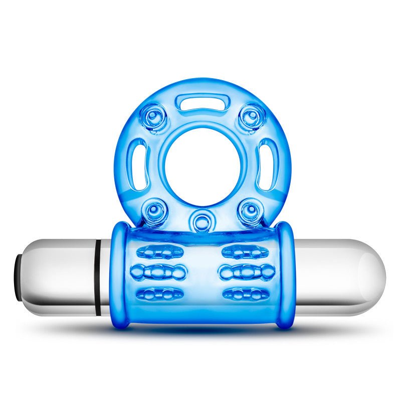 Stay Hard 10-Function Vibrating Bull Ring Blue Cock Ring